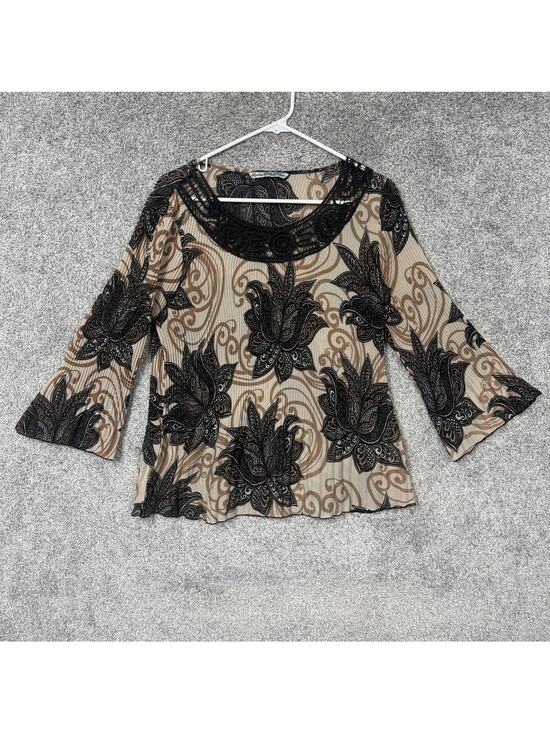 Signature by Larry Levine Tops - Signature By Larry Levine Blouse L Brown Black Crochet Lace Whimsigoth Dark Boho